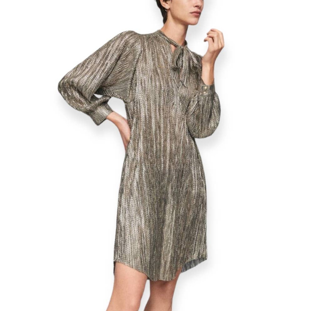 Anthropologie Sabina Musayev Women Gold Shimmer Tied Mini Tunic Dress Small